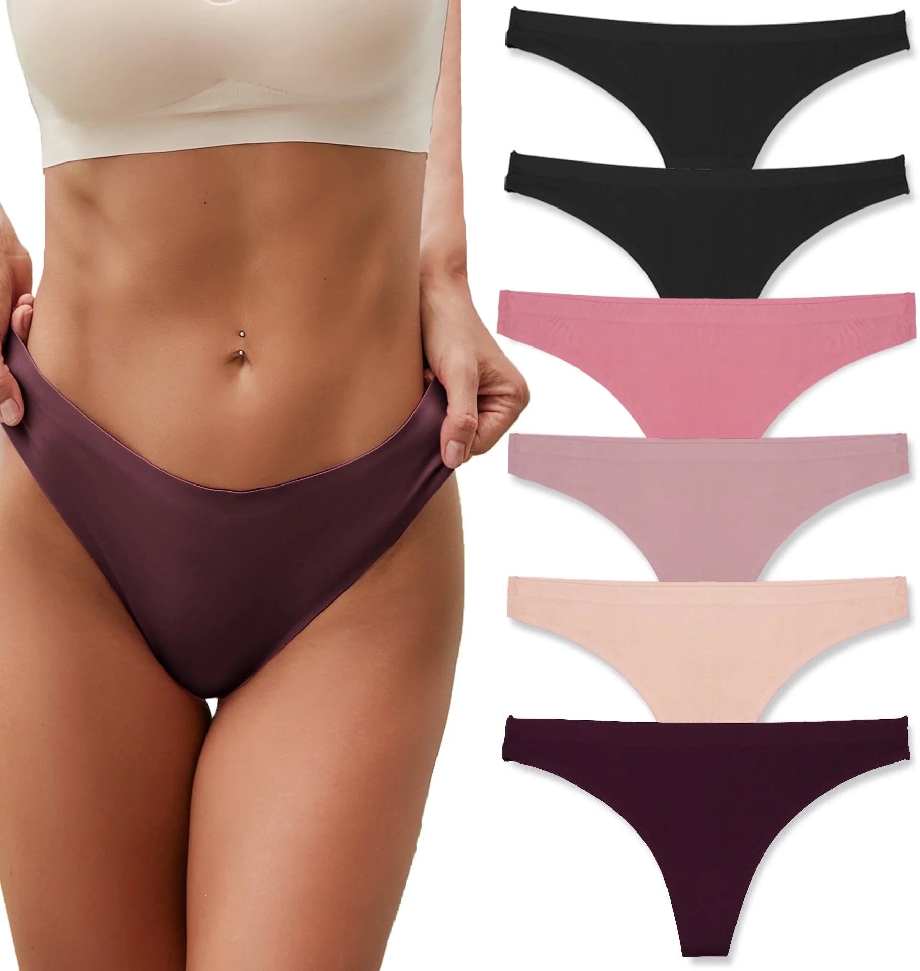 No Show Panties for Women Seamless Breathable Underwear Invisible Hipster Thong 6 Pack XS-XL