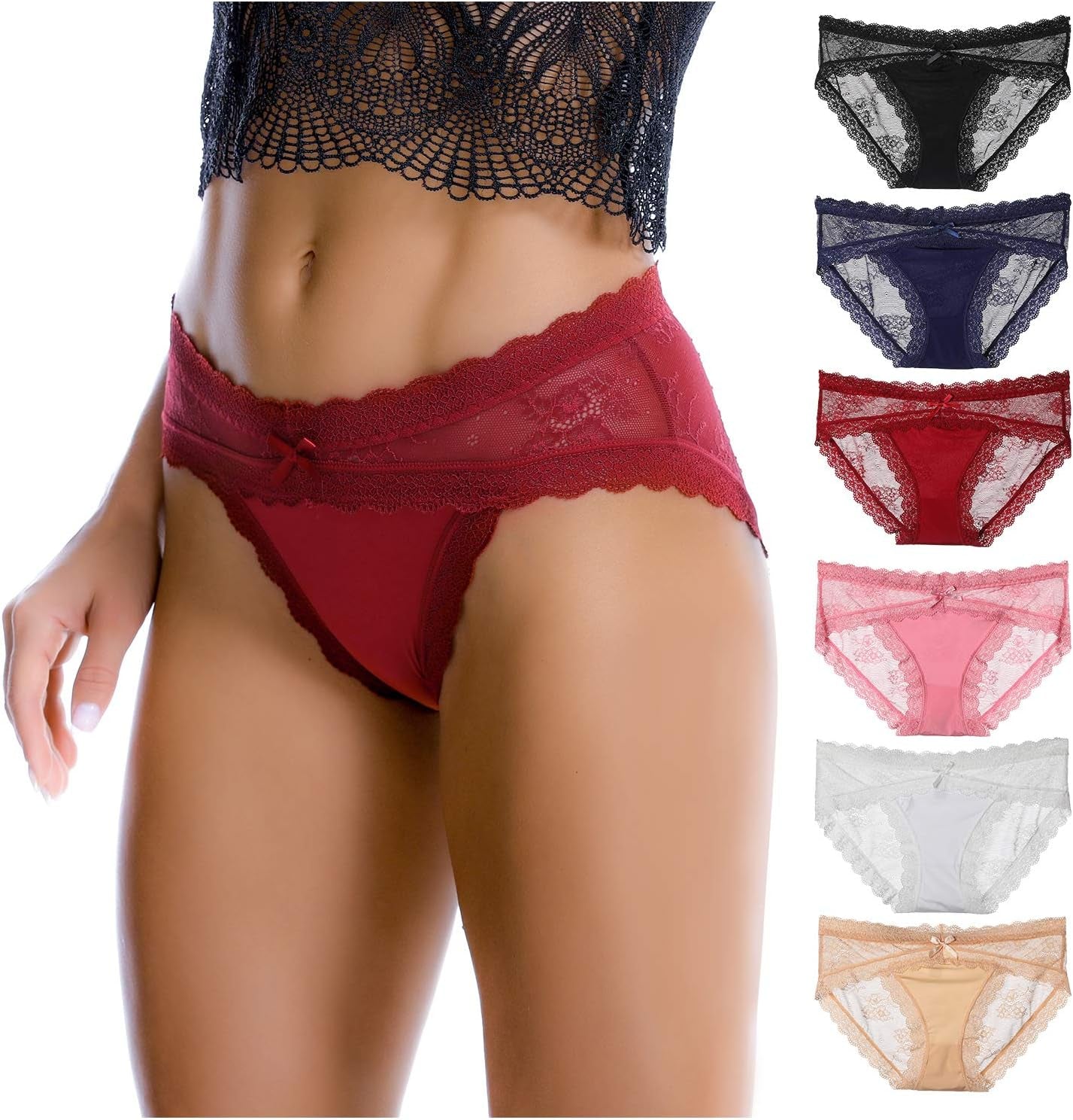 Women Lace Underwear Sexy Breathable Hipster Panties Stretch Seamless Bikini Briefs Multipack