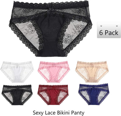 Women Lace Underwear Sexy Breathable Hipster Panties Stretch Seamless Bikini Briefs Multipack